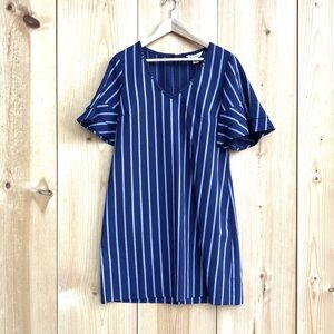 Tommy Bahama Vista Stripe Blue Striped V-Neck Flutter Sleeve Dress Sz Medium
